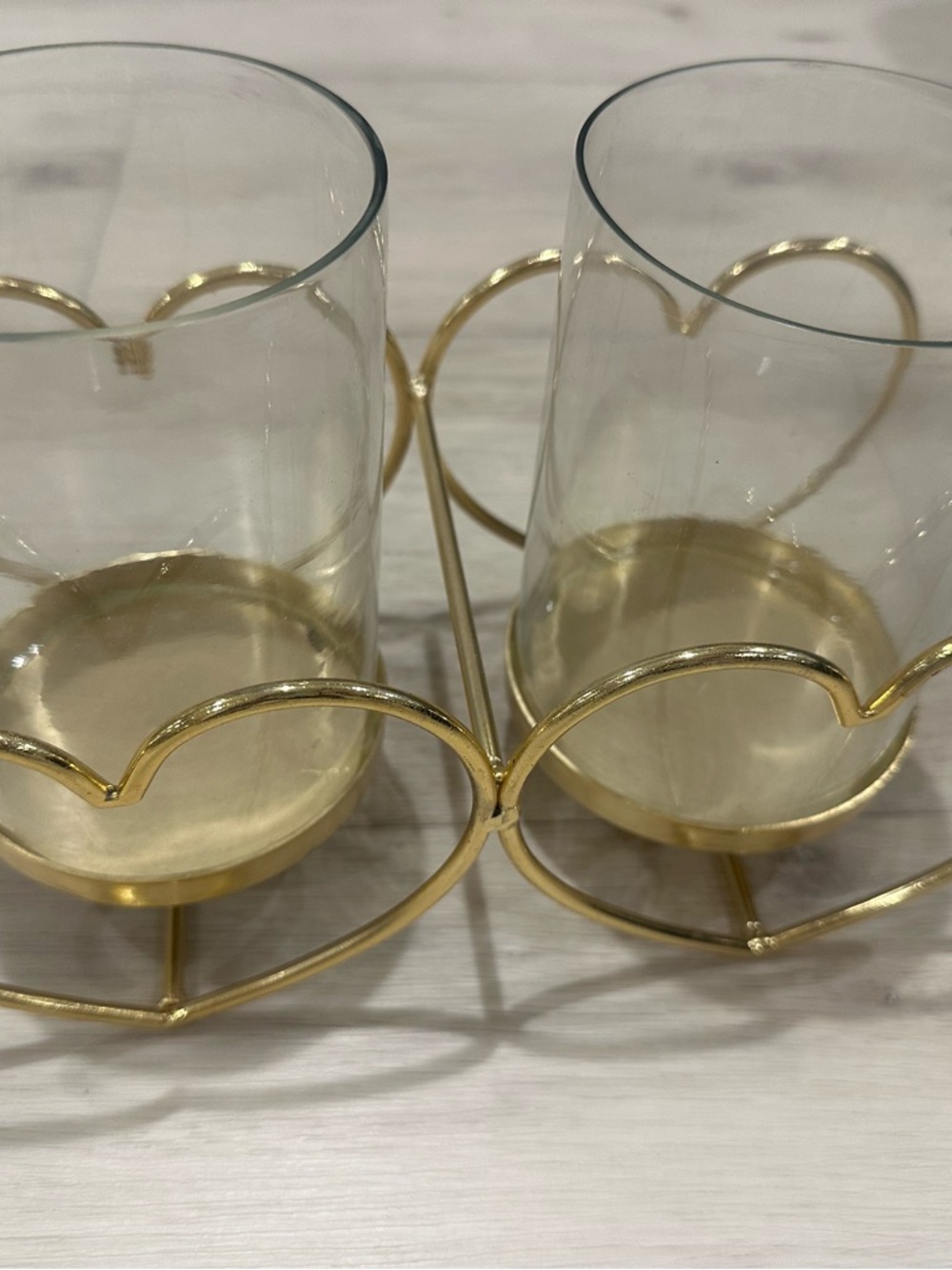 Gold Heart Double Votive Candle Holder with Glass Tumblers